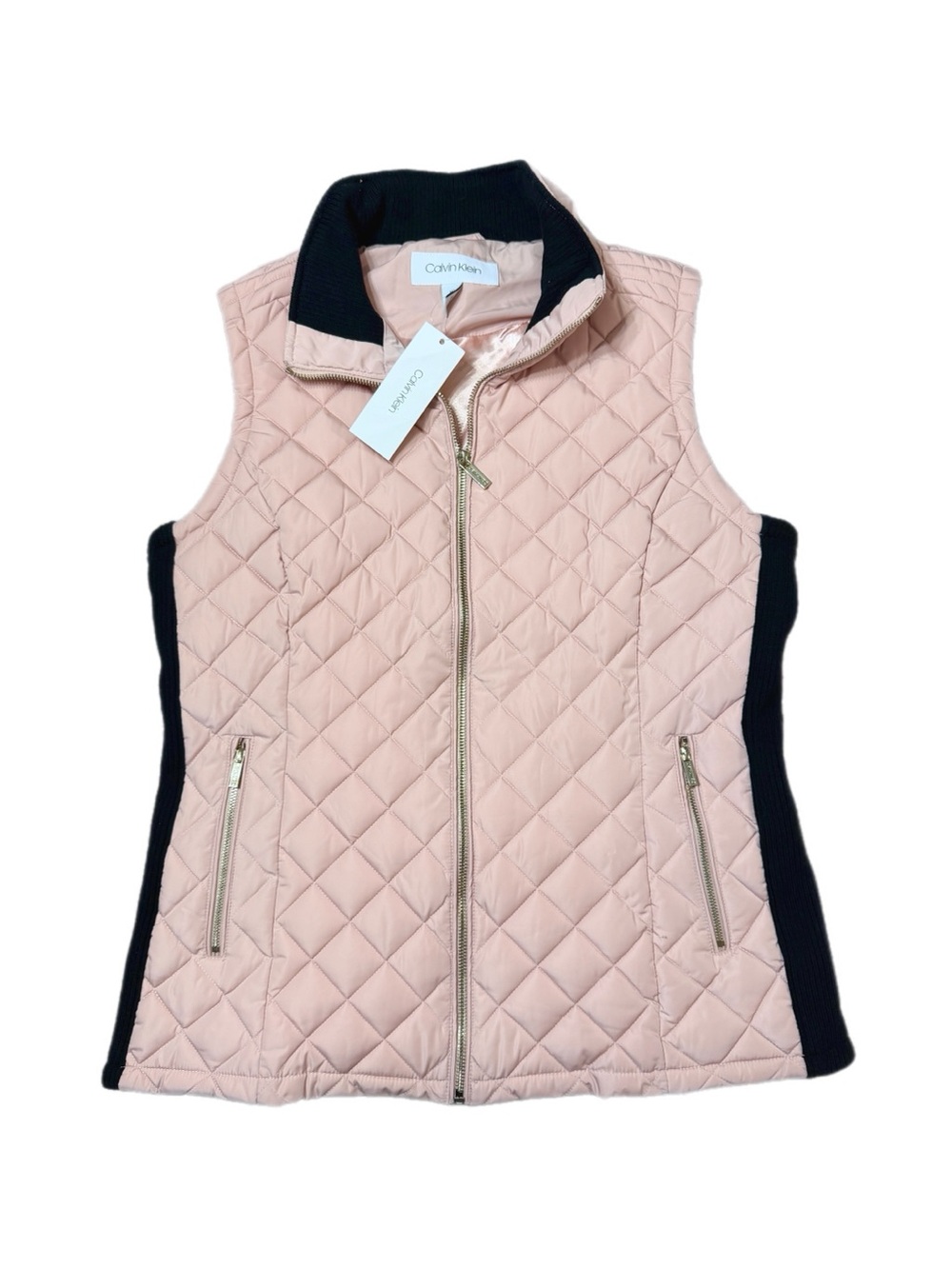 Calvin Klein NWT Quilted Pale Pink Ribbed Sides Vest Size M